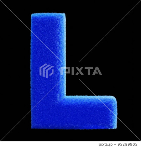 黒い背景に青い毛皮のアルファベット。文字L	 95289905