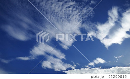 早朝の秋の空に浮かぶ雲たち 95290816