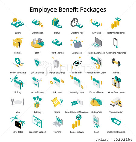 Set of isometric Employee Benefit package for employee icon Set of isometric Employee Benefit package for employee icon 95292166