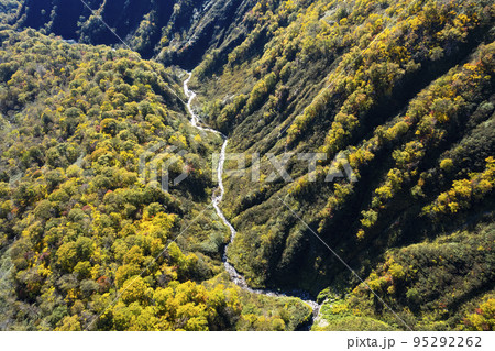紅葉の秋 ニセコ 新見峠を空撮 95292262