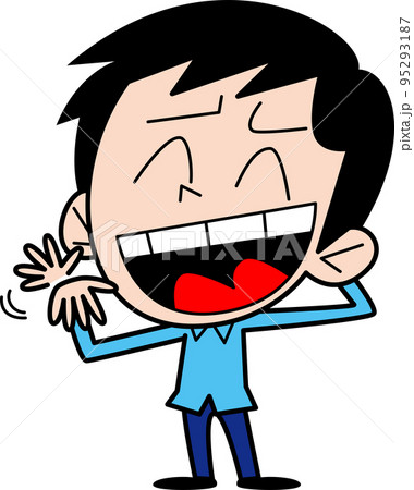 困ったような笑顔で手を振る男性 95293187