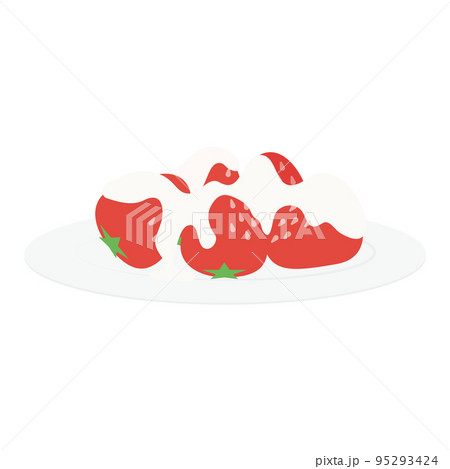 皿に乗った練乳がかかった苺のイラスト　シンプルで美味しそう 95293424