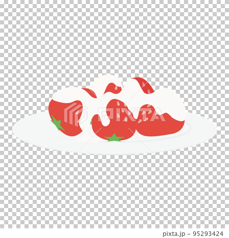 皿に乗った練乳がかかった苺のイラスト　シンプルで美味しそう 95293424