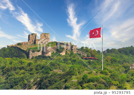 Ruins of Yoros Castle, or Yoros Kalesi, at the confluence of Bosphorus and Black Sea in Anadolu Kavagi, Istanbul, Turkey 95293795