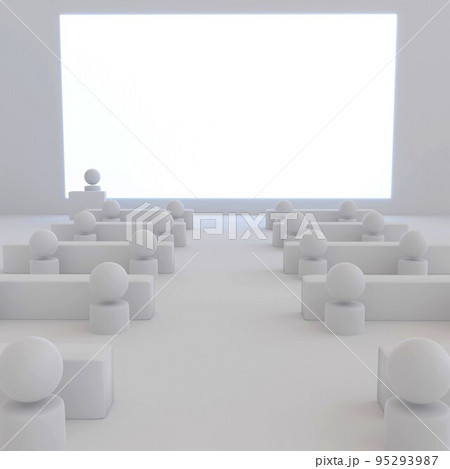 照明を落とした中規模の部屋でスクリーンを使ってプレゼンをする人の3Dレンダリング 照明を落とした中規模の部屋でスクリーンを使ってプレゼンをする人の3Dレンダリング 95293987