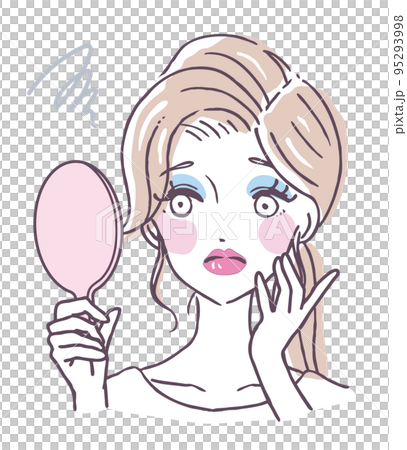 A woman who is worried about her poor makeup Can't do makeup well Okame blush Beginner Person illustration material 95293998