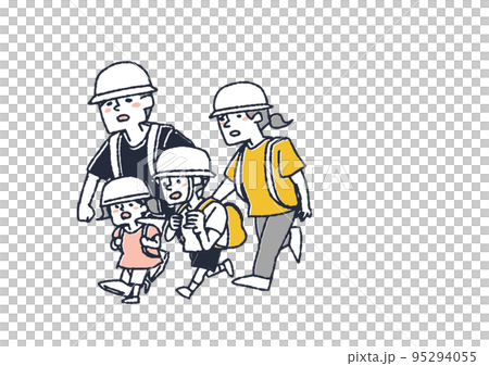 災害に遭い避難する家族　洪水、地震などの災害に直面した人々 95294055