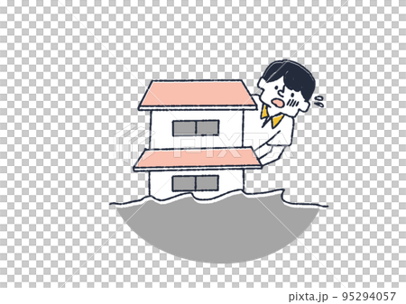 家が洪水の被害に遭っている様子　洪水、地震などの災害に直面した人々 95294057