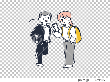歩きスマホをしている女性　スマホマナーを呼びかけるイラスト 95294070