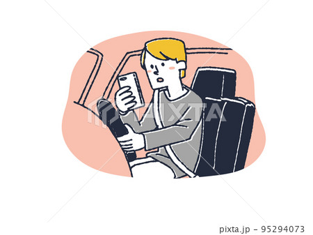 車の運転中スマホを見ている男性 スマホマナーを呼びかけるイラスト 車の運転中スマホを見ている男性 スマホマナーを呼びかけるイラスト 95294073
