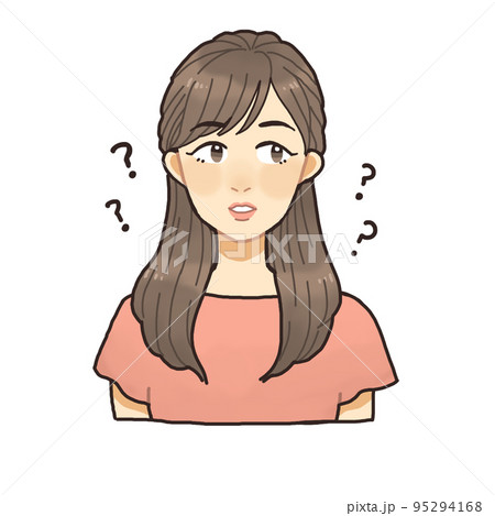 不思議そうな表情の若い女性のイラスト素材