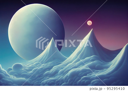 surreal dream cloud moon art 3d rendering 95295410