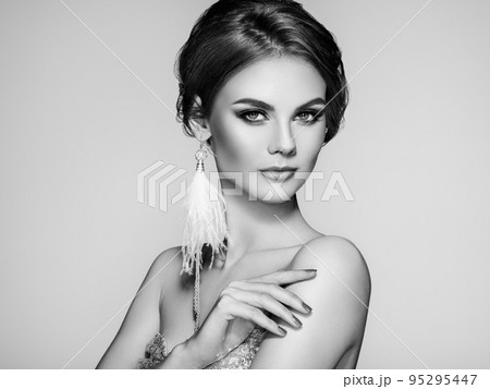 Portrait Beautiful Woman with Jewelry Portrait Beautiful Woman with Jewelry 95295447