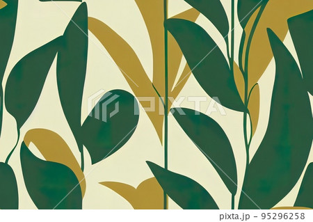 Luxury Nature green background 2d. Floral pattern, Golden split-leaf 95296258