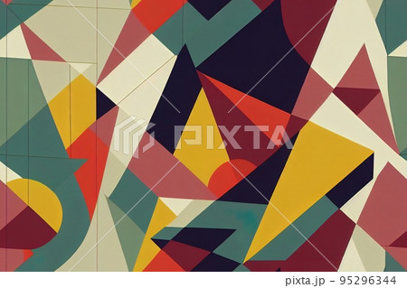 Mid-century geometric abstract pattern with simple shapes and beautiful 95296344
