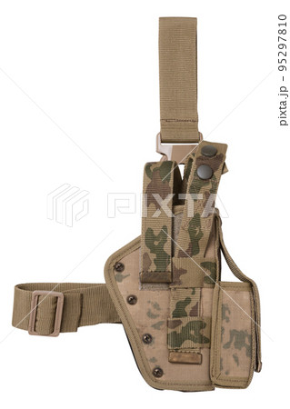 Army holster for a large pistol, with a pocket for ammunition, on a white background 95297810