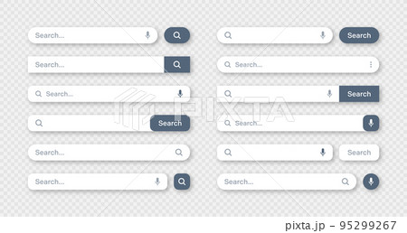 Various search bar templates. Internet browser engine with search box, address bar and text field. UI design, website interface element with web icons and push button. Vector illustration 95299267