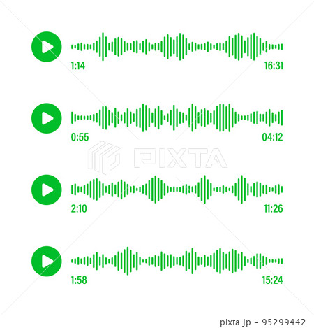 Voice message, social media chat conversation. Messaging app, music player, audio or video editor interface element. Voice assistant, recorder. Sound wave pattern. Vector illustration Voice message, social media chat conversation. Messaging app, music player, audio or video editor interface element. Voice assistant, recorder. Sound wave pattern. Vector illustration 95299442