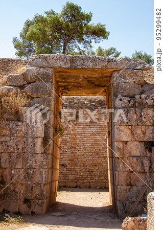 Greece, Mycenae, Ruins of the ancient city, the tomb of the lion 95299482