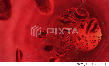 赤血球が流れる血液と血管内部のイラスト1 95299781