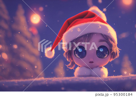 Adorable Santa Claus on a bokeh background with snow. Christmas background concept 95300184