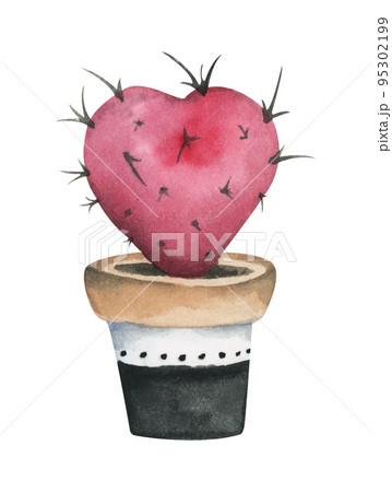 Cactus potted. Watercolor illustration. 95302199