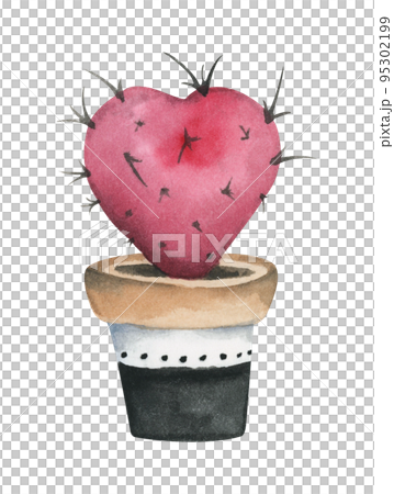 Cactus potted. Watercolor illustration. 95302199