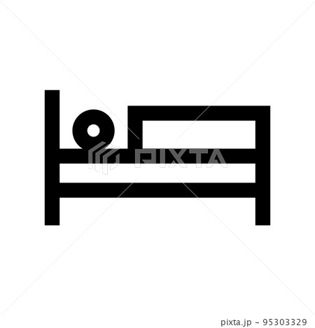 ベッドで寝ている人のアイコン。病院や自宅での療養。ベクター。 95303329