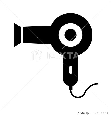 モダンなドライヤーのシルエットアイコン。ヘアドライヤーのアイコン。ベクター。 95303374