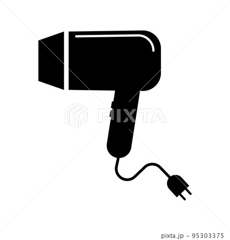 ヘアドライヤーとコンセントプラグのシルエットアイコン。ベクター。 95303375