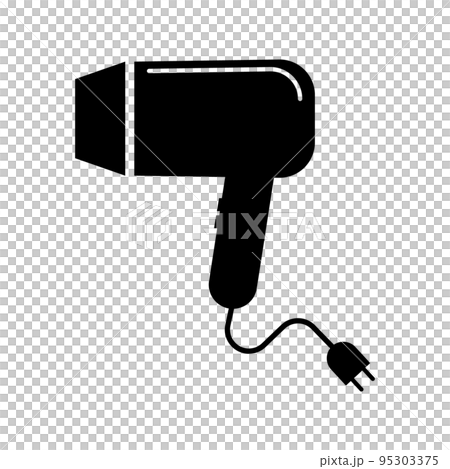 ヘアドライヤーとコンセントプラグのシルエットアイコン。ベクター。 95303375