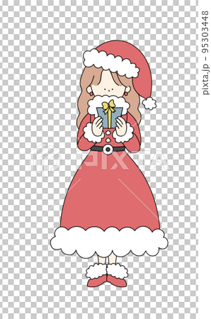 聖誕老人服裝的女孩帶著小禮物 95303448