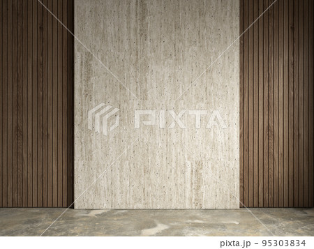 Blank wall with wood and stone panels. 3d render illustration mockup. 95303834