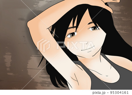 フローリングに横たわる女性のイラスト(2) フローリングに横たわる女性のイラスト(2) 95304161