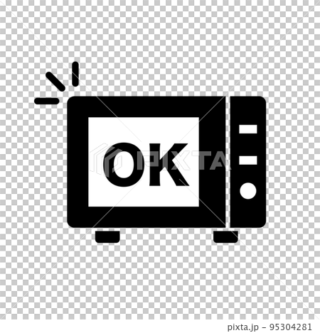 An icon of a microwave oven that has completed defrosting. OK sign and microwave silhouette icon. vector. An icon of a microwave oven that has completed defrosting. OK sign and microwave silhouette icon. vector. 95304281