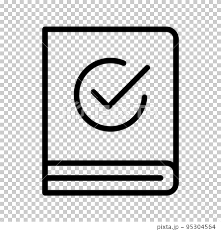 帶有復選標記的書本圖標。教科書和專輯。完成閱讀。向量。 95304564