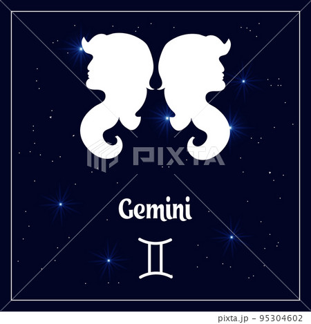 Gemini astrological sign of the zodiac horoscope on the night sky with sparkling stars. Illustration, vector Gemini astrological sign of the zodiac horoscope on the night sky with sparkling stars. Illustration, vector 95304602