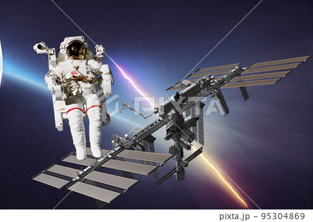 The astronaut on a background of a planet. Elemen ts of this image furnished by NASA, 3d render. The astronaut on a background of a planet. Elemen ts of this image furnished by NASA, 3d render. 95304869