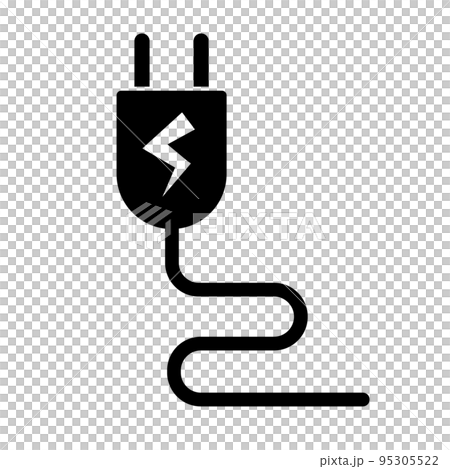 充電中のコンセントプラグシルエットアイコン。給電中のコンセント。ベクター。 95305522