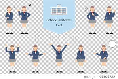 Schoolgirl, blazer uniform pose set, doubts, worries, undertakes, pointing, etc. Schoolgirl, blazer uniform pose set, doubts, worries, undertakes, pointing, etc. 95305782