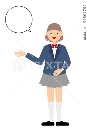 女子生徒、ブレザーの制服、話しかける(吹き出しつき) 女子生徒、ブレザーの制服、話しかける(吹き出しつき) 95305799