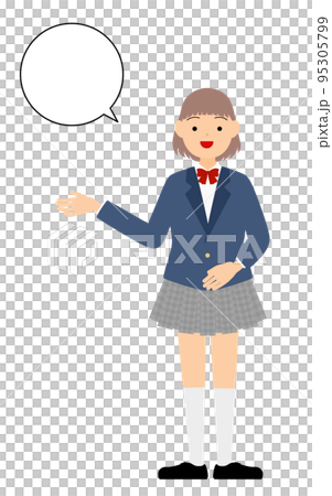 女子生徒、ブレザーの制服、話しかける(吹き出しつき) 女子生徒、ブレザーの制服、話しかける(吹き出しつき) 95305799