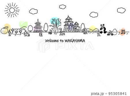 手書きの和歌山県の街並みと人々のシンプル線画 95305841