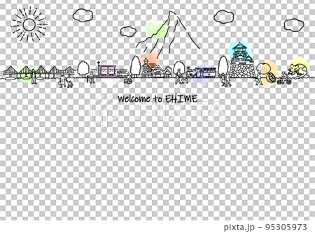 手繪愛媛縣城市景觀和人的簡單線條圖 手繪愛媛縣城市景觀和人的簡單線條圖 95305973