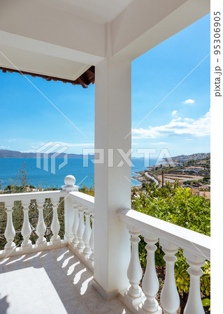 Greek balcony with balusters, sea view near Athens Greek balcony with balusters, sea view near Athens 95306905