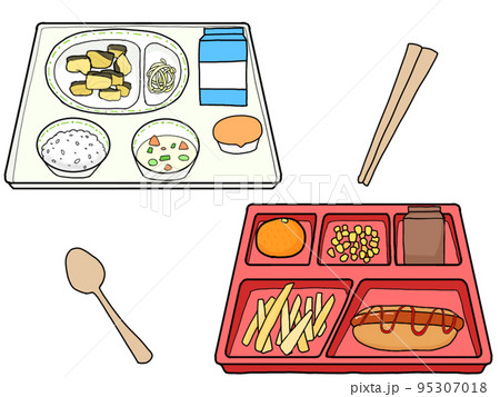 日本とアメリカの給食の違いイラスト 日本とアメリカの給食の違いイラスト 95307018