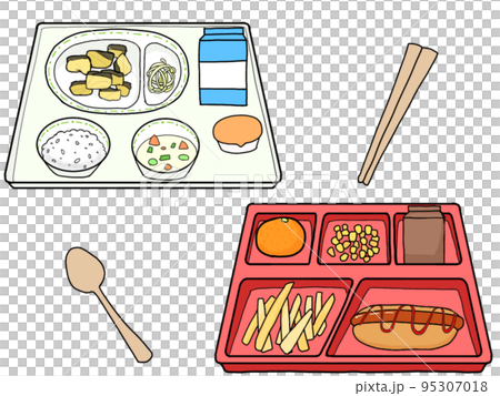 日本とアメリカの給食の違いイラスト 日本とアメリカの給食の違いイラスト 95307018