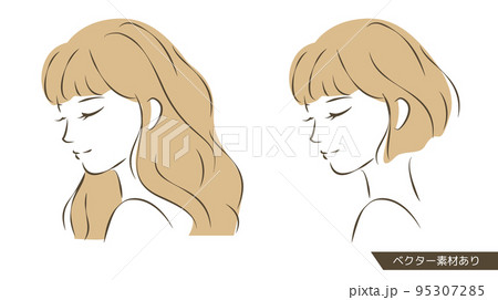 目を閉じ微笑む女性の水彩イラスト 95307285