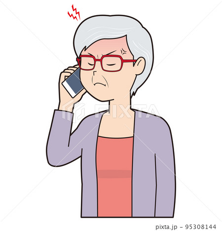 電話でイライラするシニア女性 95308144