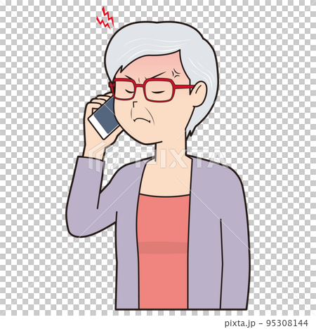 電話でイライラするシニア女性 95308144